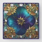 Decoratief bloemontwerp met turquoise achtergrond vierkante klok (Voorkant)