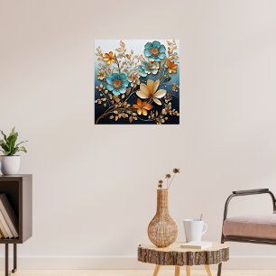 Decoratief bloempatroon met porselein-look poster