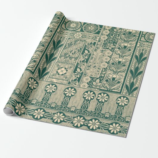 Decoratief botanisch art nouveau patroon cadeaupapier (Uitgerold)