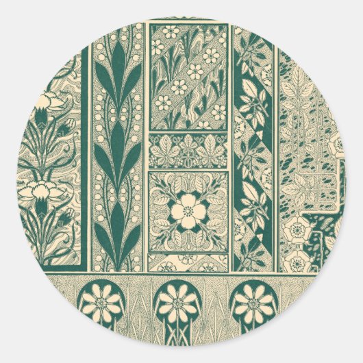 Decoratief botanisch art nouveau patroon ronde sticker (Voorkant)