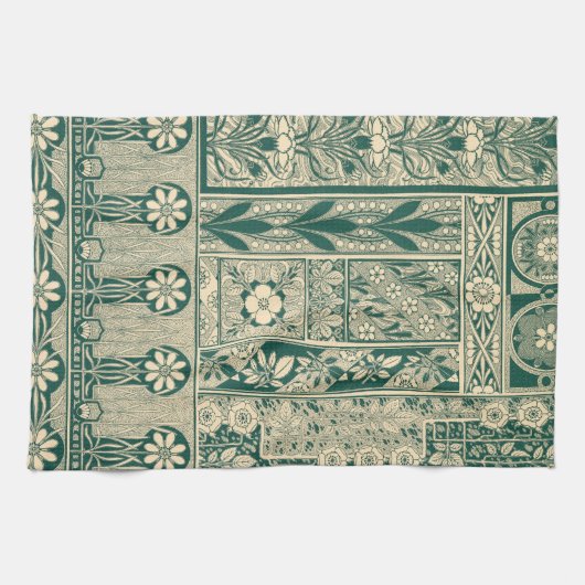 Decoratief botanisch art nouveau patroon theedoek (Horizontaal)