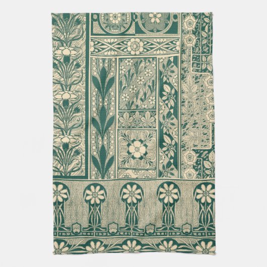 Decoratief botanisch art nouveau patroon theedoek (Verticaal)