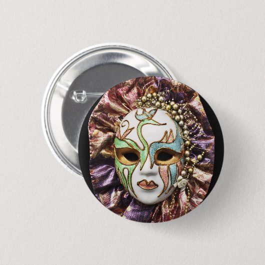 Decoratief carnavalmasker ronde button 5,7 cm (Voorkant /achterkant)