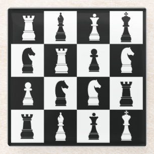 Decoratief Chess Game Pattern Black en White Glazen Onderzetter