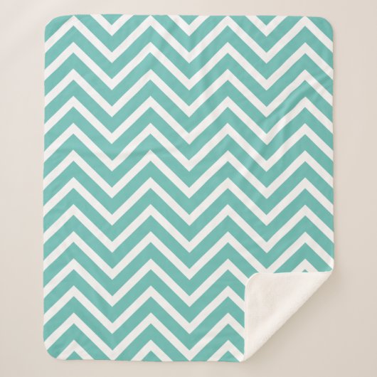 Decoratief Chevron Pattern Licht Blauwgroen en wit Sherpa Deken (Voorkant)