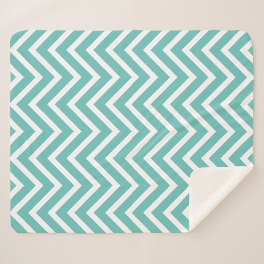Decoratief Chevron Pattern Licht Blauwgroen en wit Sherpa Deken (Voorkant (horizontaal))