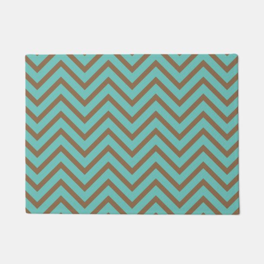 Decoratief Chevron Pattern Light Blauwgroen en bru Deurmat (Voorkant)