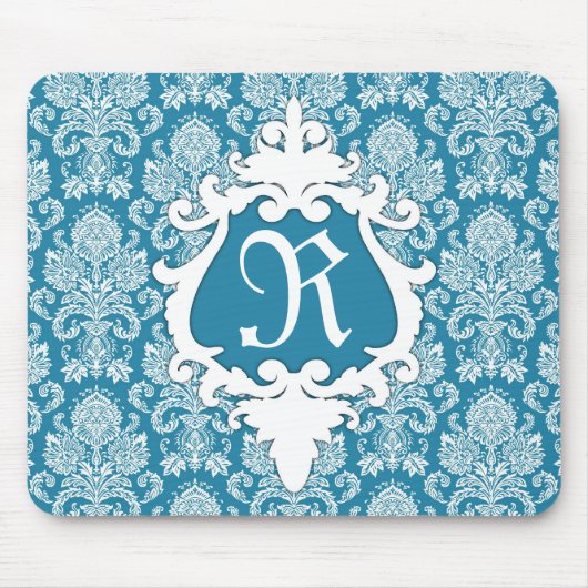 Decoratief Damask Monogram Mousepad Muismat (Voorkant)