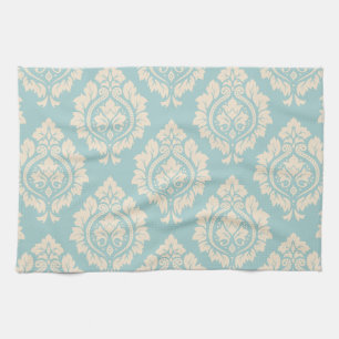 Decoratief Damaspatroon - Crème op blauw Theedoek