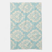 Decoratief Damaspatroon - Crème op blauw Theedoek (Verticaal)