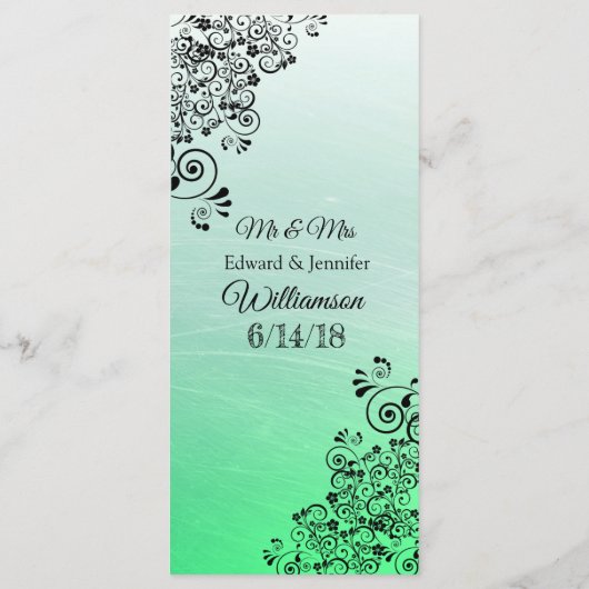 Decoratief Elegant Black Green Wedding Menu Kaart (Achterkant)