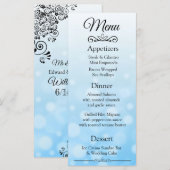 Decoratief Elegant Blauw Bokeh Bruiloft Menu Kaart (Voorkant / Achterkant)