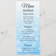 Decoratief Elegant Blauw Bokeh Bruiloft Menu Kaart
