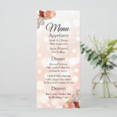 Decoratief Elegant Coral Bouquet Wedding Menu Kaar (Staand voorkant)