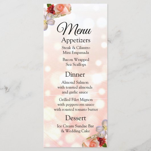 Decoratief Elegant Coral Bouquet Wedding Menu Kaar (Voorkant)