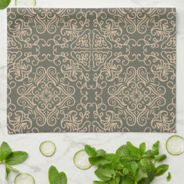 Decoratief Elegant Ornament Donkergroen Patroon Theedoek