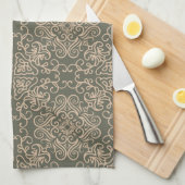 Decoratief Elegant Ornament Donkergroen Patroon Theedoek (Quarter Fold)