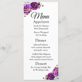 Decoratief Elegant Paarse Rozen Bruiloft Menu Kaar