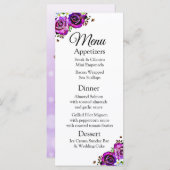 Decoratief Elegant Paarse Rozen Bruiloft Menu Kaar (Voorkant / Achterkant)