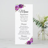 Decoratief Elegant Paarse Rozen Bruiloft Menu Kaar (Staand voorkant)