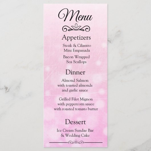 Decoratief Elegant Pink Bokeh Wedding Menu Kaart (Voorkant)