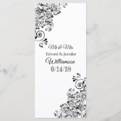 Decoratief Elegant Zwart Wit Bruiloft Menu Kaart (Achterkant)