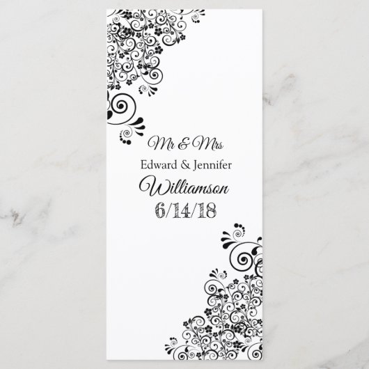 Decoratief Elegant Zwart Wit Bruiloft Menu Kaart (Achterkant)