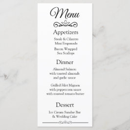 Decoratief Elegant Zwart Wit Bruiloft Menu Kaart