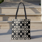 Decoratief elegant zwart-wit en beige geometrisch tote bag