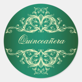 Decoratief Emerald Green Quinceanera Ronde Sticker