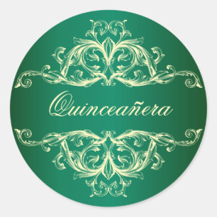 Decoratief Emerald Green Quinceanera Ronde Sticker