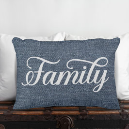 Decoratief familiescript Casual blauw denim Accent Kussen
