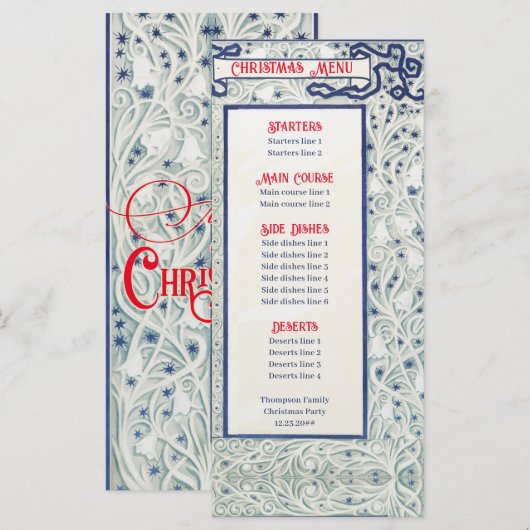 Decoratief Foliage Feestelijk Kerstdiner Menu (Voorkant / Achterkant)