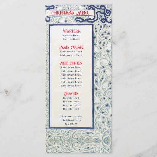 Decoratief Foliage Feestelijk Kerstdiner Menu (Voorkant)