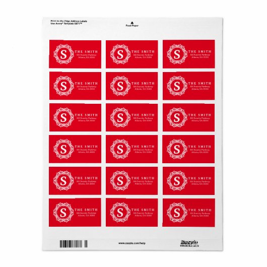 Decoratief frame monogram rood kerst etiket (Full Sheet)