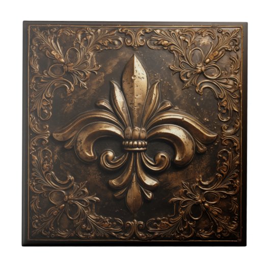 Decoratief Frans Metallic Goud Fleur de Lis Tegeltje (Voorkant)