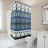 Decoratief geblazen blauw en wit douchegordijn (In situ)