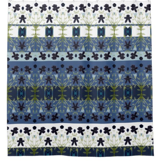 Decoratief geblazen blauw en wit douchegordijn (Voorkant)