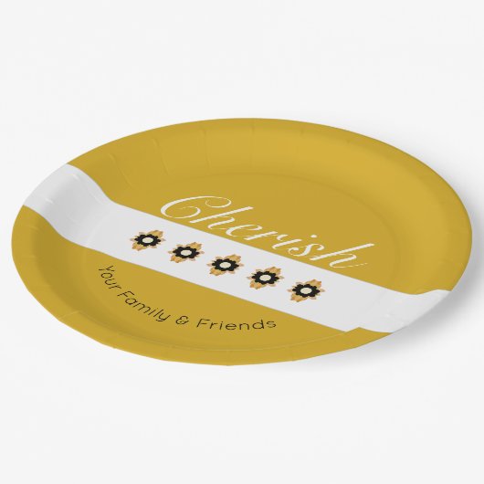 Decoratief geel en grijs papieren bordje (Gekanteld)