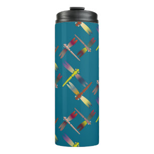 Decoratief gekleurd naadloos patroon met schattige thermosbeker