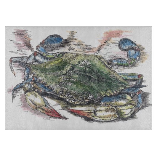 Decoratief glas voor blauwe krab snijplank (Voorkant)