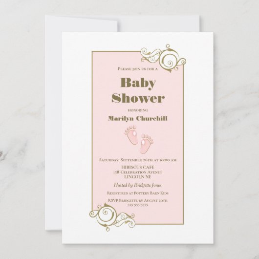 Decoratief Gold Border Roze Baby shower Kaart (Voorkant)