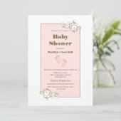 Decoratief Gold Border Roze Baby shower Kaart (Staand voorkant)