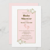 Decoratief Gold Border Roze Baby shower Kaart (Voorkant / Achterkant)