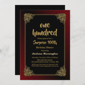 Decoratief Gold Red Border Surprise 100th Birthday Kaart (Voorkant / Achterkant)