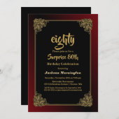 Decoratief Gold Red Border Surprise 80th Birthday Kaart (Voorkant / Achterkant)