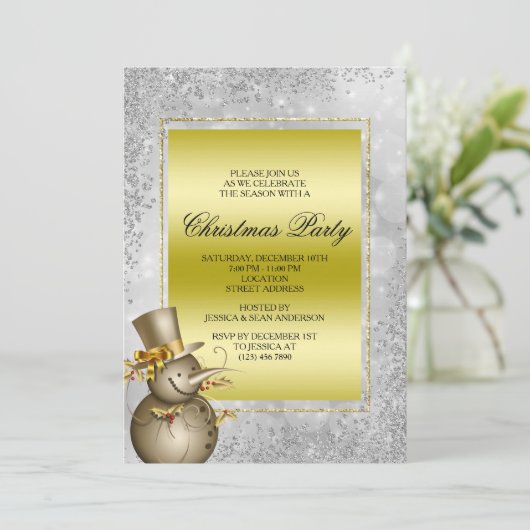 Decoratief Gold Snowman & Glitter, kerst in Bokeh Kaart (Staand voorkant)