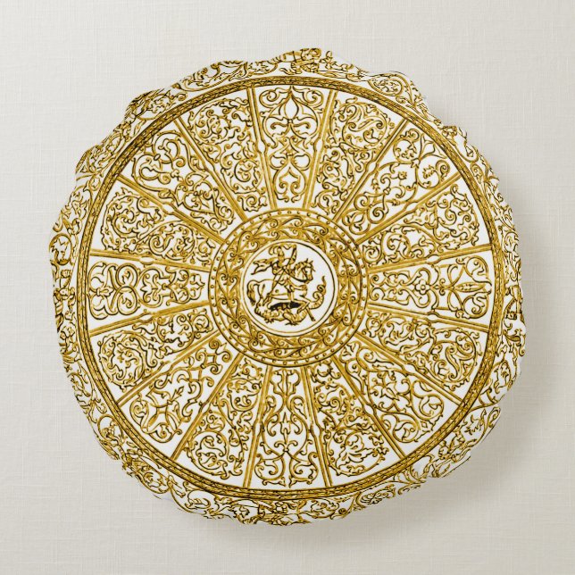 Decoratief Golden Dawn Gold Mandala Round Pillow Rond Kussen (Achterkant)