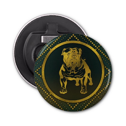 Decoratief Golden Embossed - English Bulldog Button Flesopener (Voorkant)