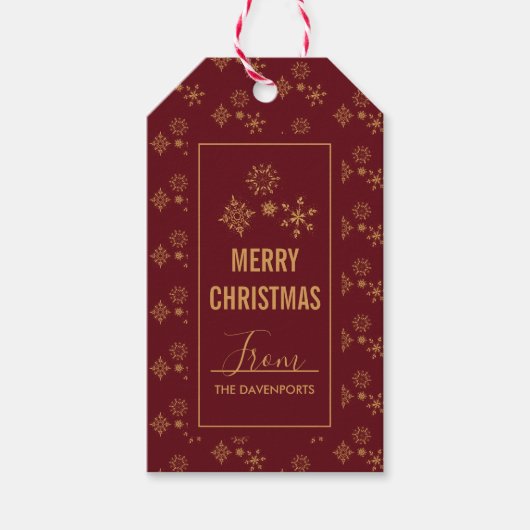 Decoratief Golden Snowflakes Merry kerst Cadeaulabel (Voorkant)